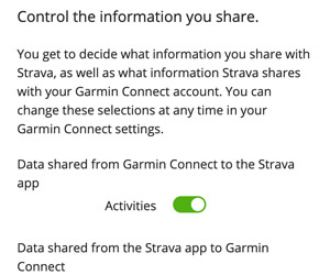 Data shared from the Strava app to Garmin Connect